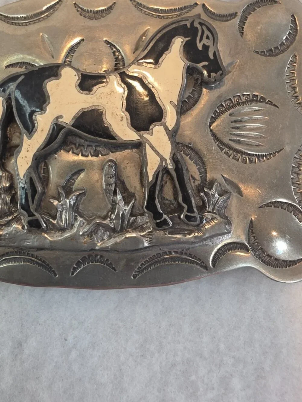 Vintage Tex Tan Yoakum Texas Nickel Silver Horse Belt Buckle